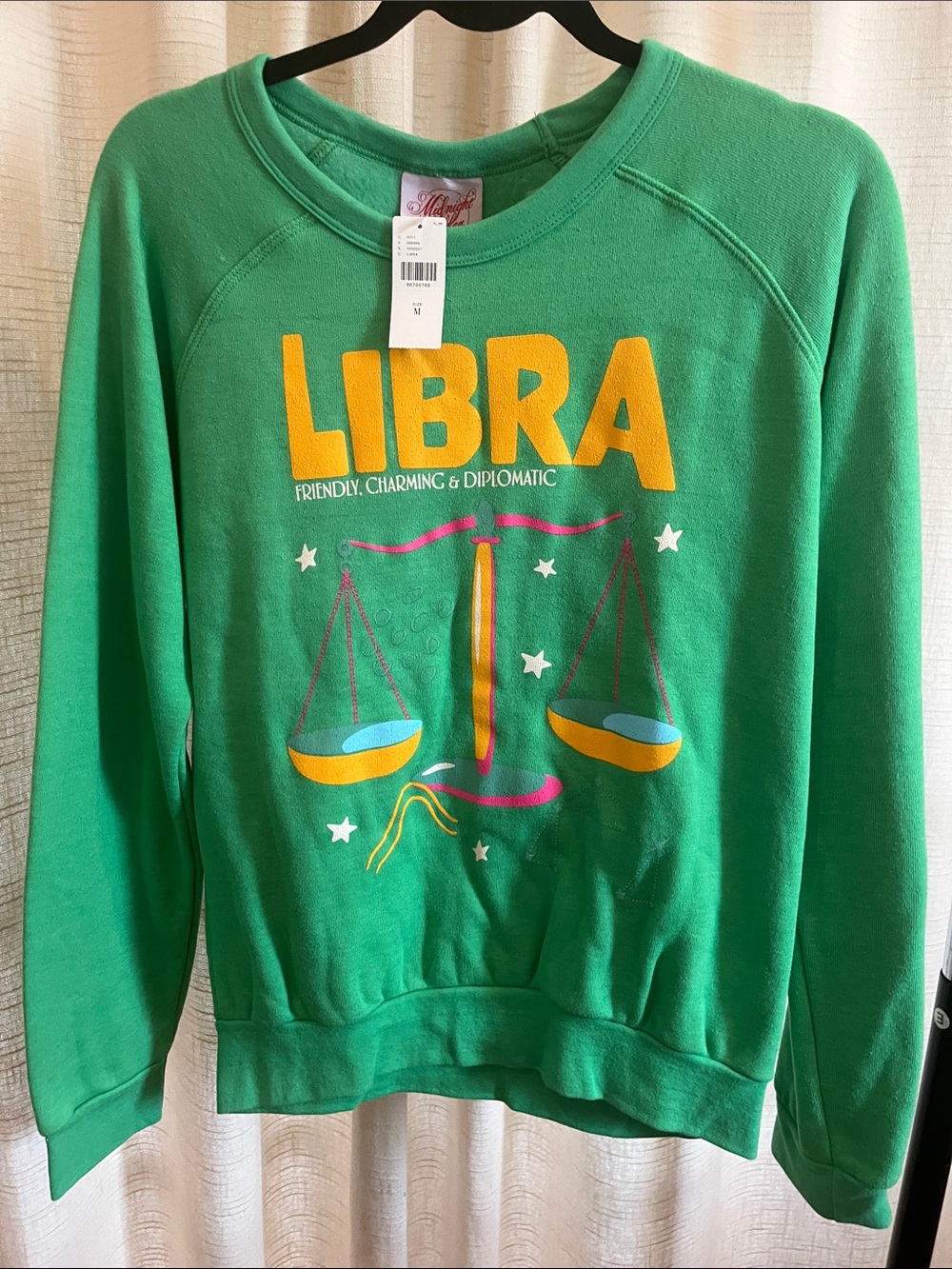 Midnight Rider Green Libra Crewneck Sweatshirt with Yellow Graphic